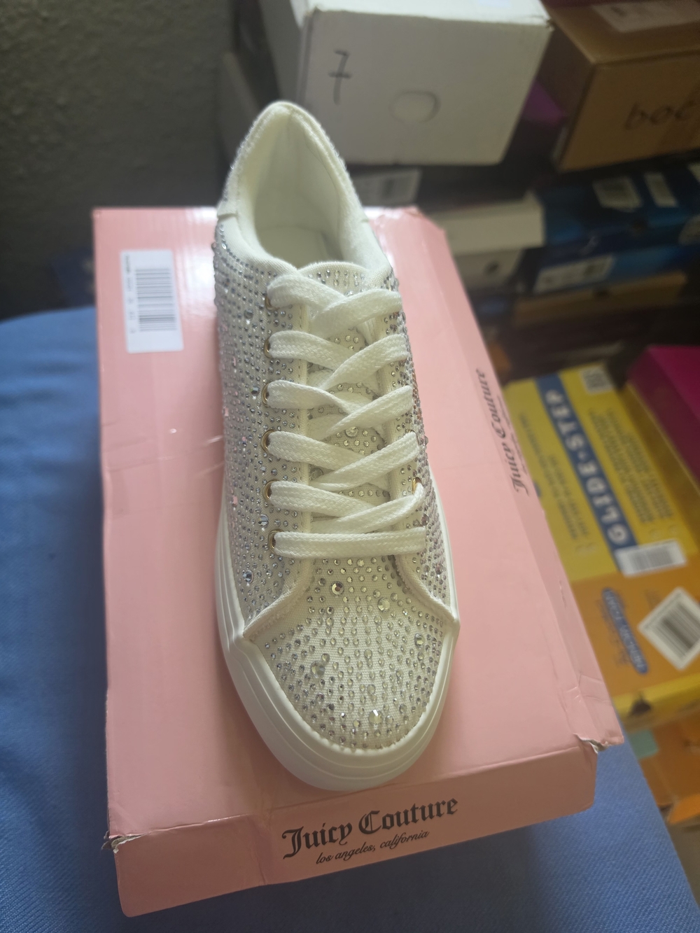 Juicy Couture White Rhinestone Crystal Embellished Lace-Up Sneakers (New with Bo - Picture 12 of 12
